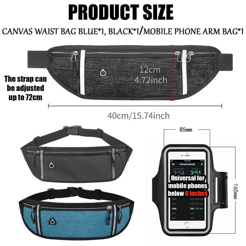 JSTHHTT 2 Pcs Running Belt with Waterproof Adjustable Elastic Strap,