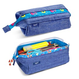 ZIPIT Lenny Pencil Case | Large Capacity Pencil Pouch | Pencil Bag for School, College and Office (Blue)