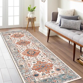 Pauwer Vintage Runner Rug 2x6, Farmhouse Distressed Area Rug, Washable Rug Runner, Non Slip Floor Carpet Runner for Hallways Kitchen Laundry Room Bedroom, Colorful