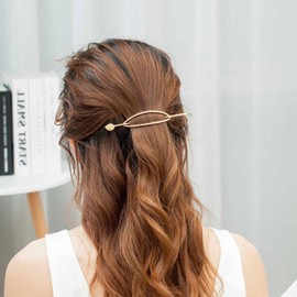 Iaceble Minimalist Gold Hair Stick Barrette Oval Hair Bun Holder French Metal Hair Cuff Clip Geometric Hairpin Cuff Decorative Hair Accessories for Women and Girls Headdress