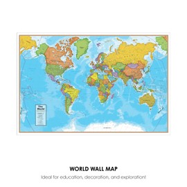 Waypoint Geographic Blue Ocean Series World Wall Map, Laminated World Map Poster, Educational Wall Art For Home, Classroom, or Office, Unique Gifts, 24” H x 36” W