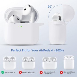 MONSTYLE Funda para AirPods 4,Funda Protectora de Silicona Compatible con Airpods 4,Anti -Fingerprint,Resistencia a Los Rasguños,Airpods 4 Case de Silicona con Mosquetón & Kit de Limpiador-Blanco