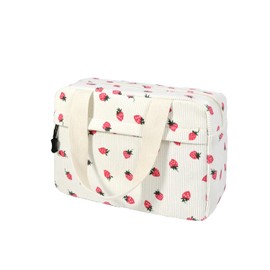 Jiliyote Women’s Corduroy Toiletry Bag, Large Cosmetic Bag, Make-Up Bag with Smile, Cosmetic Bag, Travel Cosmetic Bag for Travel, for Girls and Women, Strawberry
