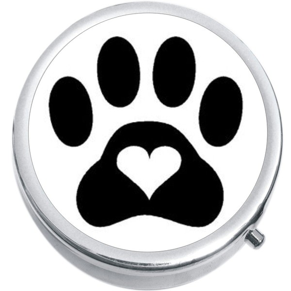Paw with Heart Medicine Vitamin Compact Pill Box - Portable Pillbox case fits in Purse or Pocket