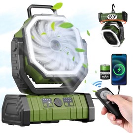 Camping outdoor smart  Fan 20000mAh with LED Light, Remote, Hook, Timer & Rechargeable Battery Operated for Camping Travel，home，desk，bedroom, 4 Speed USB Operation - Adjustable recharging - Color: orange Ultimate-20000mah