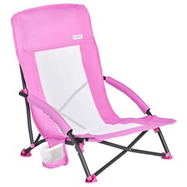 SUNNYFEEL Low Folding Beach Chair for Adults, Portable Lightweight Sling Beach Camping Chairs with Cup Holder, Armrest,Foldable Camp Lawn Chair for Outdoor Sand Concert Travel Sport Events,300LBS