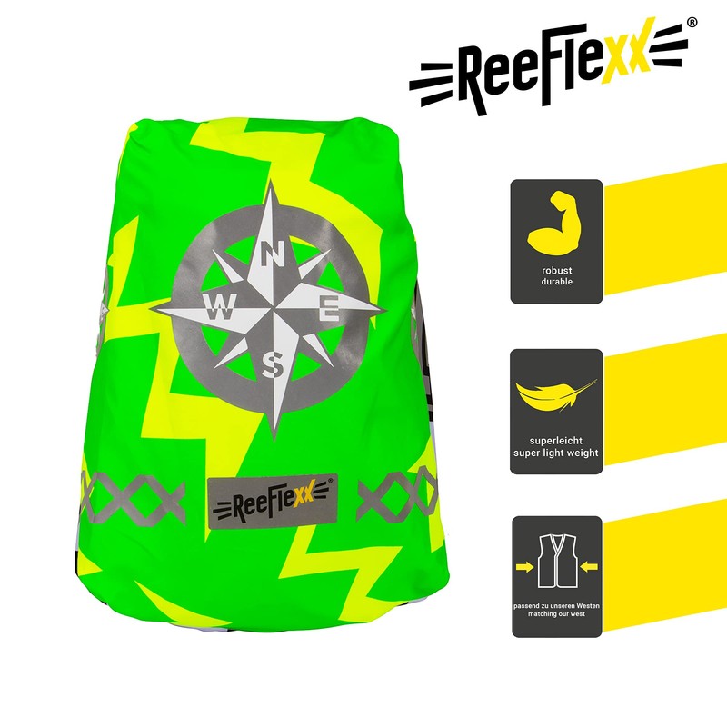 REEFLEXX Reflector Backpack Cover Green Arrow Compass, Size M, for