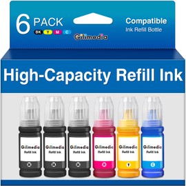 GILIMEDIA Refilled Ink Cartridge Replacements for Epson 522 T522 Ink Refill Bottles High Capacity Works with ET-2800 ET-2400 ET-2803 ET-2720 ET-2840 ET-4700 ET-4800 ET-4810 Printer, 6 Bottles