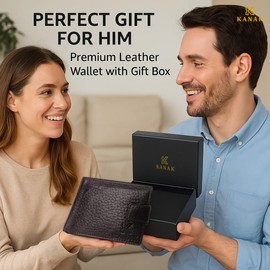 KANAK Spacious wallet Genuine Leather Men’s Wallet with Lock – Spacious RFID Blocking Bifold Wallet with Coin Pocket, Card Slots & Secure Snap Closure – Travel & Everyday Use (BROWN)