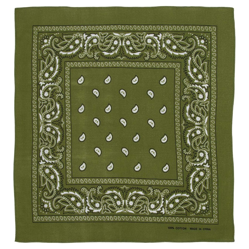 Olive Green Paisley Bandana - Single Piece 22x22