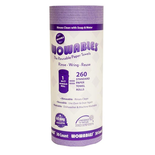 Wowables Reusable & Biodegradable Paper Towel - Violet | 30 Sheets of Reusable and Washable Paper Towels | Replaces up to 13,260 Disposable Paper Towel Sheets | Dishwasher and Machine Washable