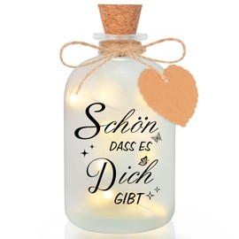 NEUFOOD LED Bottle Light with Saying Schön dass es Dich gibt, Decorative Bottles with Corks Gifts for Women, Girlfriend, Favourite Person, Birthday, Wedding, Christmas