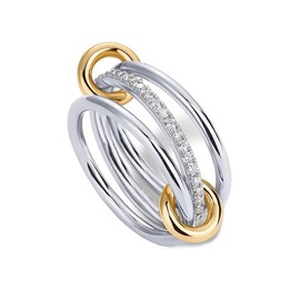 DANDUOSO Interlocking Stackable Rings Spienlli Rings Fit Chic Link Connected Non-tarnish Maximalist Style Jewelry for Women Gift, Stainless Steel, Cubic Zirconia