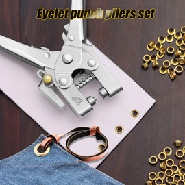 Nutmanel Professional Eyelet Pliers Set with 100 Metal Eyelets (Diameter 5 mm), Tarpaulin Eyelets Set, Eyelet Tool Set Made of Carbon Steel, Eyelet Pliers Tool Set, for Fabrics, PVC Banners,