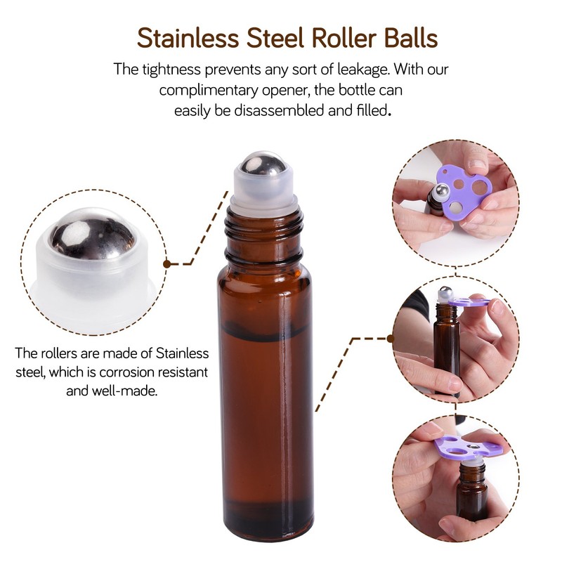 PrettyCare 12 Pack, 10 ml Essential Oil Roller Bottles with