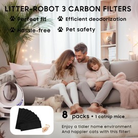 8 Pack Carbon Filters Compatible with Automatic Litter Box Robot 3, OEM Thick Replacement Filter to Absorb Odors Control Damp from Cat Keep Home Fresh
