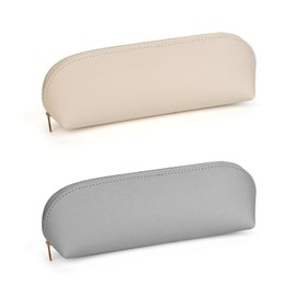 2 Pack Pencil Case Organization and Storage Pencil Case Leather Stationery Bag Makeup Brush Storage Bag Zipper Pencil Case White, black, Modern