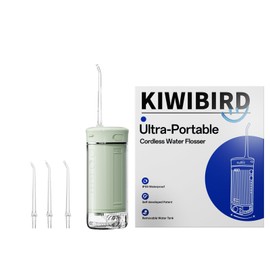 KIWIBIRD Mini Water Flosser for Braces & Travel, UVC Light Oral Irrigator with IPX8 Waterproof, 4 Modes, 3 Jet Tips, 230mL Tank - Portable Dental Care for Home & On-The-Go (Green)