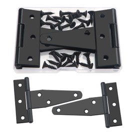 YIXISI Pack of 4 75 mm T-Hinges, Heavy Duty Triangle Hinges, Metal T-shaped Door Hinges with 24 Screws for Wooden Doors, Fences, Garden Gate, Shed Doors, Windows, Black
