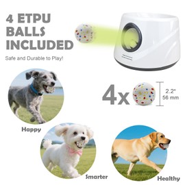 MEKAPLE Automatic Dog Ball Launcher, Upgraded Interactive Dogs Balls Thrower for Small Dogs, Distance Adjustable Mental Stimulating Dog Toys with 4 Durable Etpu Balls 2.2 Inch (Silver Grey)