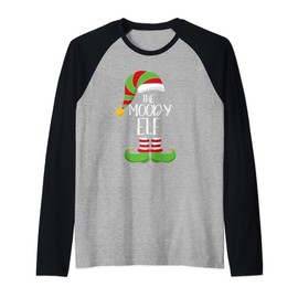 Funny Moody Elf Christmas Costume Santa Helper Matching Raglan Baseball Tee