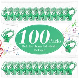 Kanayu 100 Packs Kids Earbuds Bulk Basic Student Earphone Individually Bagged 3.5 mm Headphones for Schools Classrooms Library Teens Gift (Green)