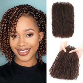 Geogroket Afro Kinkys Bulk Human Hair 30g/Pack for Mini Twist, Braiding Hair for Dreadlocks, Loc Repair, Twists, Dreadlock Extensions No Short Hair Medium Brown 18 Inch 4#