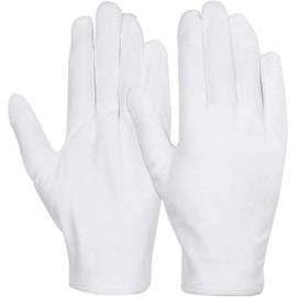 12 Pairs White Cotton Gloves Cloth Serving Gloves for Eczema Moisturizing Dry Hands Coin Jewelry Silver Archival Costume Inspection (White, One size)