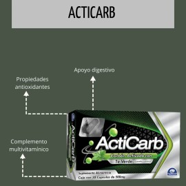 Acticarb Carbn Activado Con T Verde 30 Cap 500 Mg Sin Sabor                                                                                           