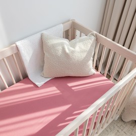 ROMY RO Muslin Crib Sheets, 100% Organic Cotton, Breathable and Ultra-Soft, Standard Crib Sheet Mattress (28"x 52") for Girls and Boys, Neutral Fitted Baby Crib Sheet (Pale Rose)