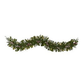 Nearly Natural 6ft. Snow Tipped Artificial Christmas Garland with 50 Warm White LED Lights and Berries, Green