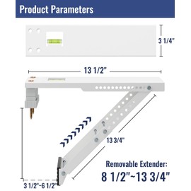 LuckIn Air Conditioner Support Bracket, Heavy Duty Window AC Bracket Universal Fit for 5,000-12,000 BTU AC Units, Holds Up to 85lbs, Adjustable Extender Leg & Built-in Bubble Spirit Level