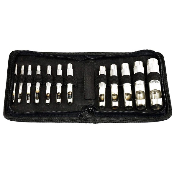 Heavy-Duty 12-Piece Hollow Punch Set with Zipper Pouch
