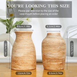Ceramic Rustic Vase Set of 2 Neutral Terracotta Vases,Farmhouse Decor Cotta Vase Pottery Decorative Flower for Home Table Living Room Table Shelf Entryway Decor
