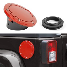 JeCar JK Fuel Filler Cover Gas Cap Aluminum Alloy Gas Tank Door Exterior Accessories for Jeep Wrangler 2007-2018 JK JKU, Red