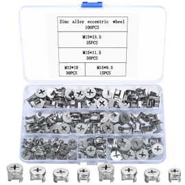 100 Pcs Furniture Connector Cam Lock Nuts, Furniture Fixing Screws, Furniture Connecter Cam Lock Fittings, Eccentric Cam for Drawer Dresser Cabinet Wardrobe Furniture Panel Locking Connecting Nuts