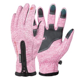 LEFAFA Winter Gloves for Men Women, Lightweight Winter Running Gloves, Touch Screen Water Resistant Windproof Cycling Gloves, Anti-Slip Warm Gloves for Cycling Biking Sporting Driving (Pink, Large)