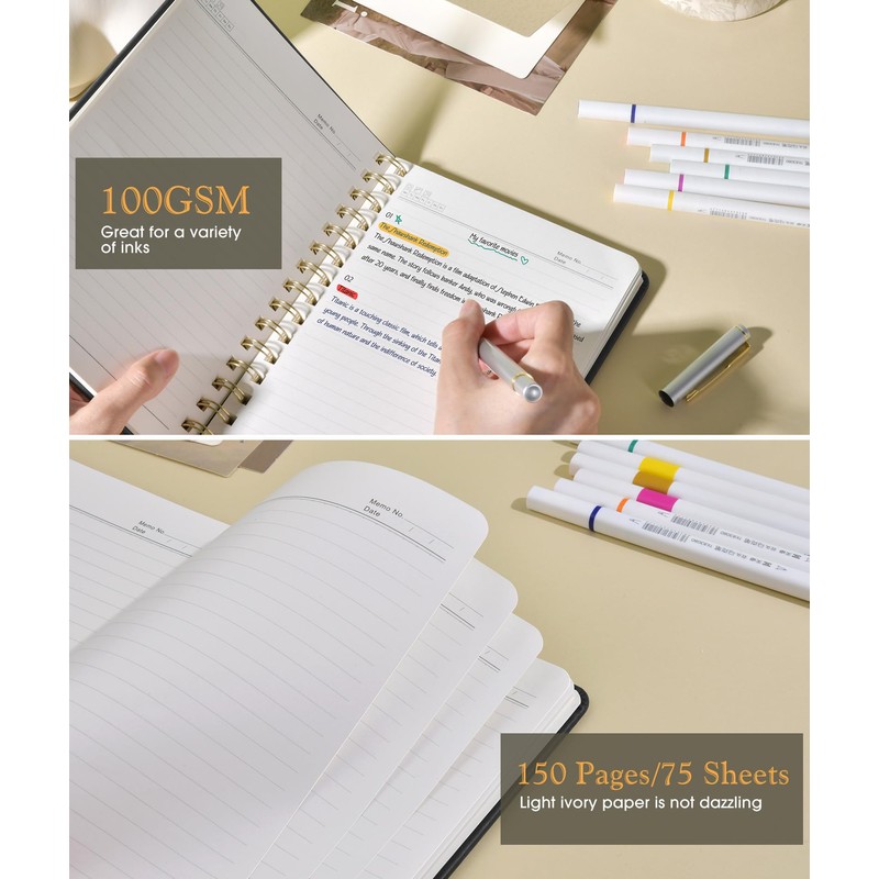 Lined Spiral Journal Notebook, A5 Hardcover Spiral Journals for Women