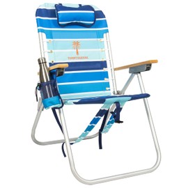 Tommy Bahama Hi-Boy 17" Seat Height 4-Position Lace-Up Suspension Folding Backpack Beach Chair, Logo Stripe