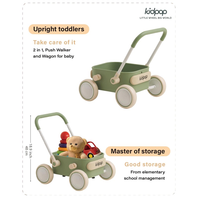 PULA Baby Push Walker with Wheels Toddler Wagon for First