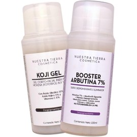 Nuestra Tierra Cosmetica Kit Despigmentante, Koji Gel y Booster Arbutina 7%, Tratamiento Facial y Corporal, 100ml Cada Uno