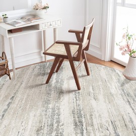 MUJOO Round Rugs 5ft,Circle Area Rug Washable,Circular Throw Carpet for Living Room Dining Room,Modern Abstract Non Slip Indoor Accent Neutral Beige and Grey