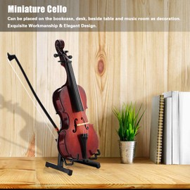 Cello Ornaments, 5.5in Wooden Miniature Cello Replica with Case Instrument Model Musical Gifts Ornaments