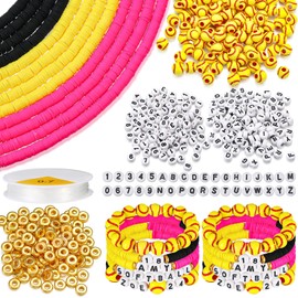Ferreve 4200 Pcs Softball 12 Strands Clay Beads Bracelet Making Kit, 100 Letter and Number Beads, 120 Softball Acrylic Beads with Gold Spacer Beads, Softball Charm Bracelet Kit for Sport Party