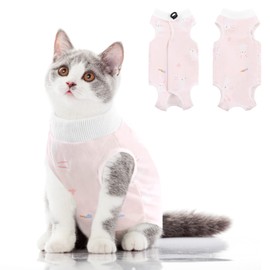 SUNFURA Cat Recovery Suit, Kitten Surgical Full Bodysuit for Abdominal Wound Protector Anti Licking After Surgery, Professional Bandages Cone E-Collar Alternative for Small Male & Female Pets