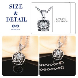 INFINIONLY Creative Crowns Stainless Steel Necklace Pendant for Women Men Fashion Crown with Zirconia Pendant Chains with 55 cm Chain Fashion Jewellery Decoration for Teenagers, Stainless Steel, Cubic