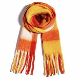 TUSHUSTY Winter Women Chunky Scarf Warm Blanket Big Thick Large Oversized Wrap Colorful Long Plaid Scarves Orange White Yellow