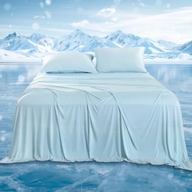 DOWNCOOL California King Sheet Sets, Cooling Bed Sheets for Hot Sleepers and Night Sweats, Q-Max>0.4, 15" Deep Pocket, 4-Piece Soft & Breathable Cooling Sheets California King, Blue