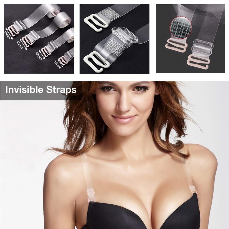 Clear Bra Straps, 4-Pairs Invisible Adjustable Shoulder Strap, Non-Slip Max