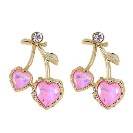 QIAOLEHUI 3D Cherry Earrings for Women Red Cute Fruit Earrings Cherry Accessories Christmas Jewelry, Large, Metal, No Gemstone